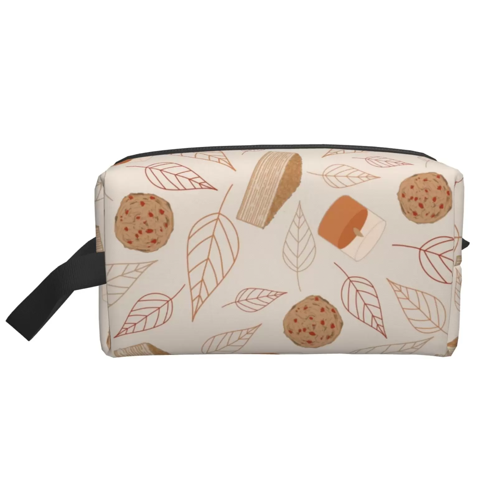 XMXT Large Capacity Makeup Bag. Leaf Cake Design Illustration Storage Bags Travel Toiletry Cosmetic Bag for Women Men