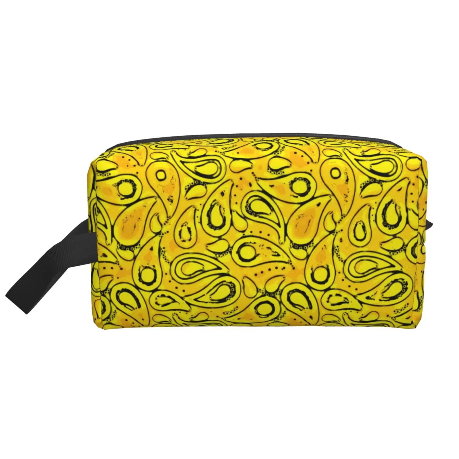 XMXT Large Capacity Makeup Bag. Paisley Yellow Decorative Print Storage Bags Travel Toiletry Cosmetic Bag for Women Men