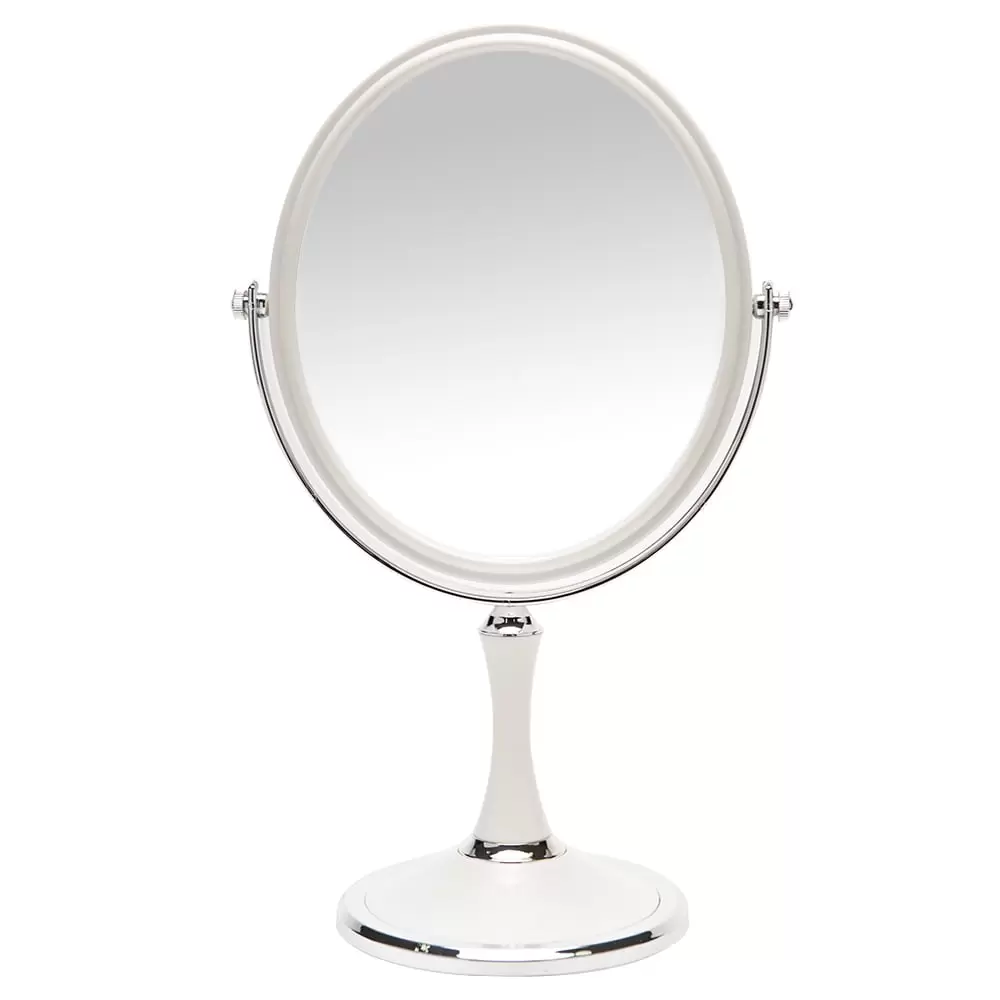 YEAKE Desk Mirror Vintage Table Mirror with Stand 8-inch Double Sided Swivel Mirror 1X/3X Magnification Makeup Vanity Mirror with Silver Style 13 Inch Height Standing Tabletop Mirror(Oval)