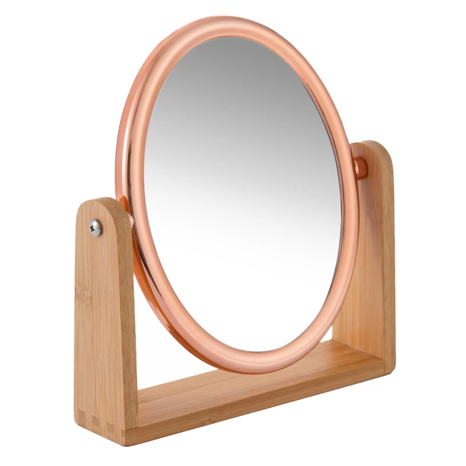 YEAKE Double Sided 10X Magnifying Makeup Mirror with Bamboo Stand .Rose Gold