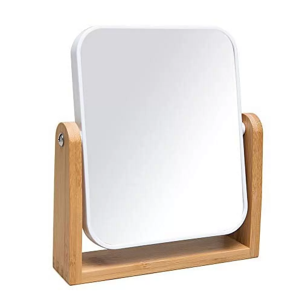 YEAKE Vanity Makeup Mirror with Natural Bamboo Stand.8 Inch 1X/3X Magnification Double Sided Magnifying Mirror