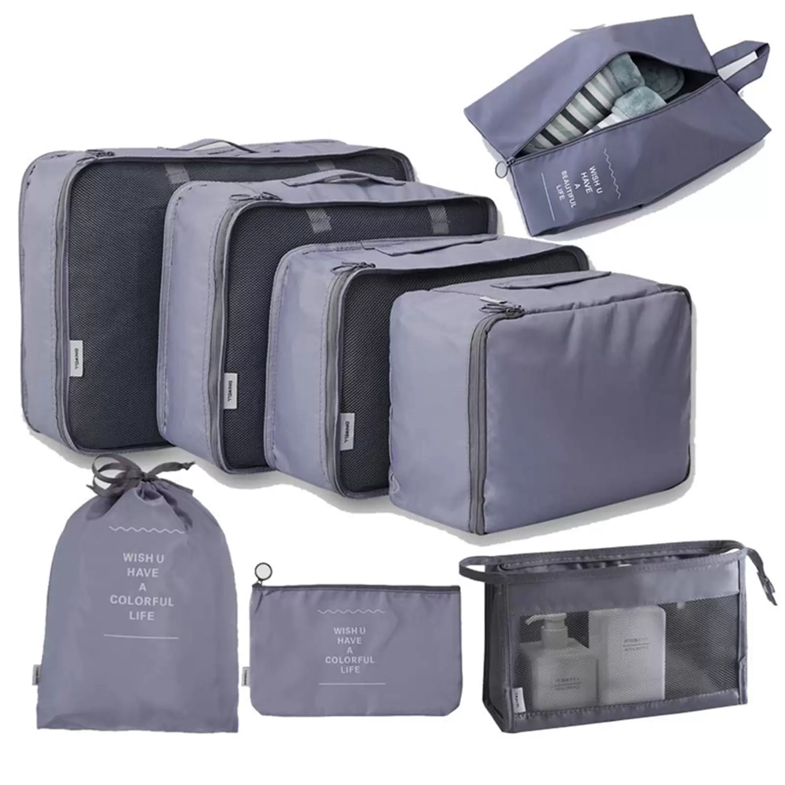 YOHOME Best Gifts! Travel Packing Cubes 8 Piece Set Foldable Luggage Storage Bag Lightweight Gray One Size