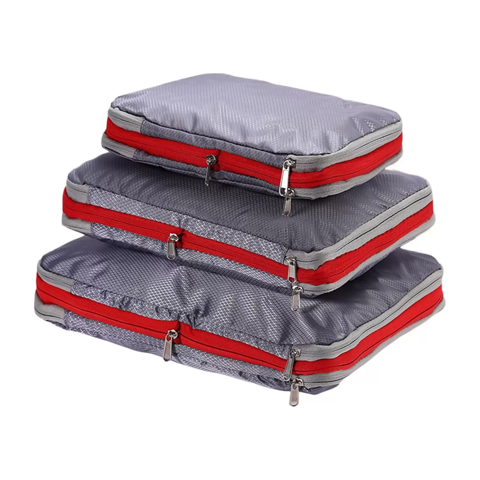 Yoloke Set of 3 Gray. Red. Black Compression Packing Cubes for Suitcase - Oxford Cloth. Space-Saving Organizers for Luggage. Travel Essentials for Clothes Storage and Easy Access