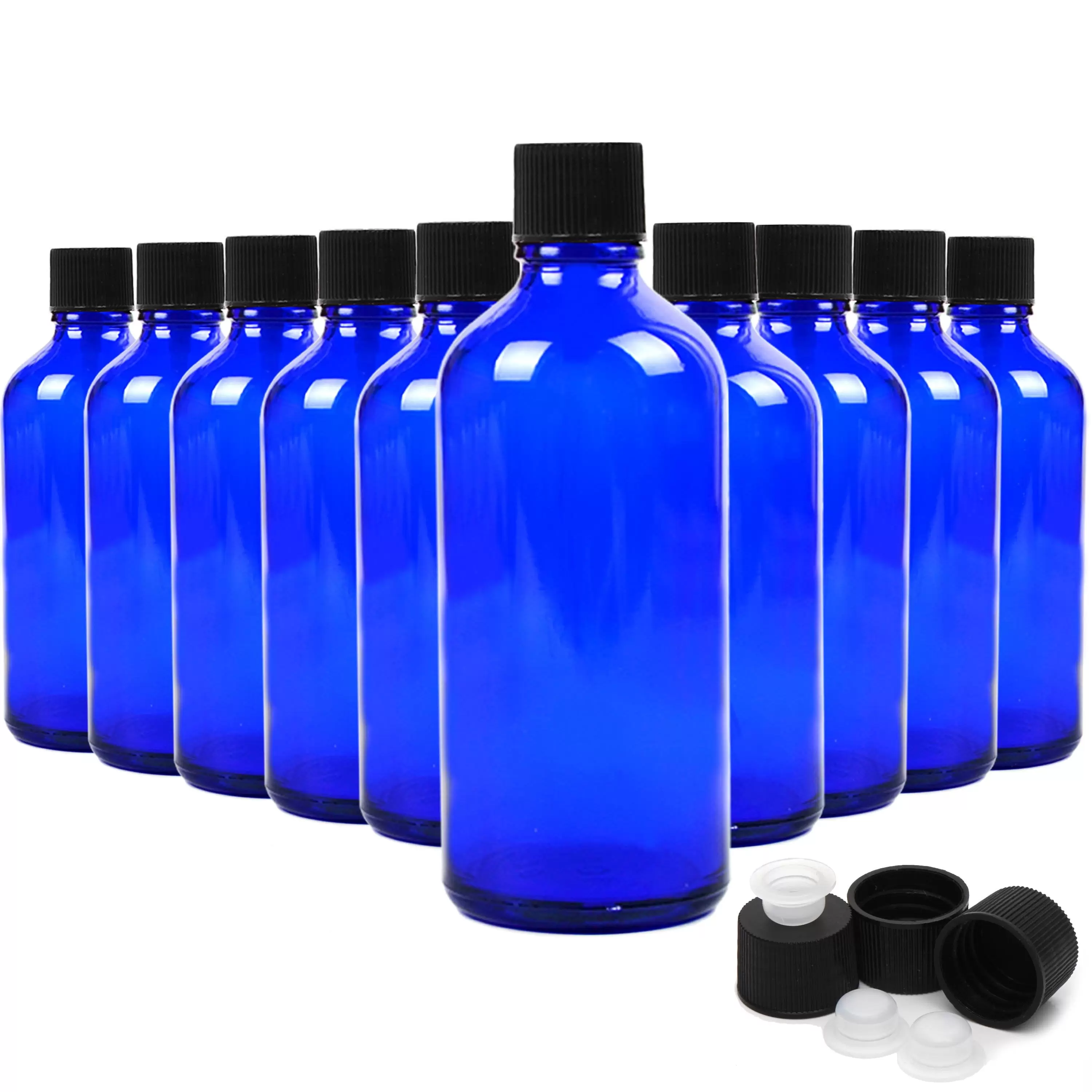 Youngever 10 Pack 4 Ounce Empty Glass Bottles with Lids. Cobalt Blue Refillable Container for Essential Oils. Vanilla Extract YE393.310