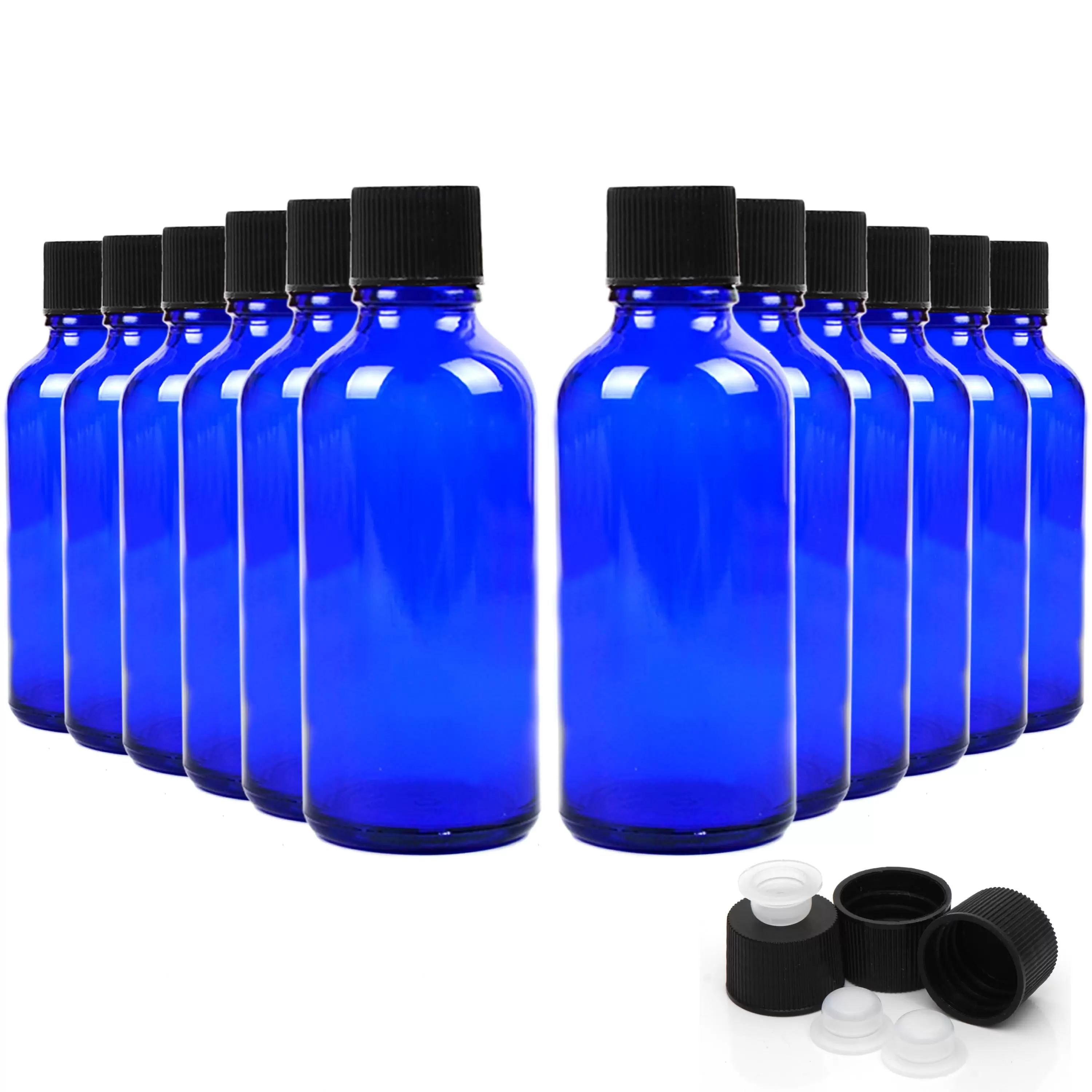 Youngever 12 Pack 2 Ounce Empty Glass Bottles with Lids. Cobalt Blue Refillable Container for Essential Oils. Vanilla Extract YE393.358