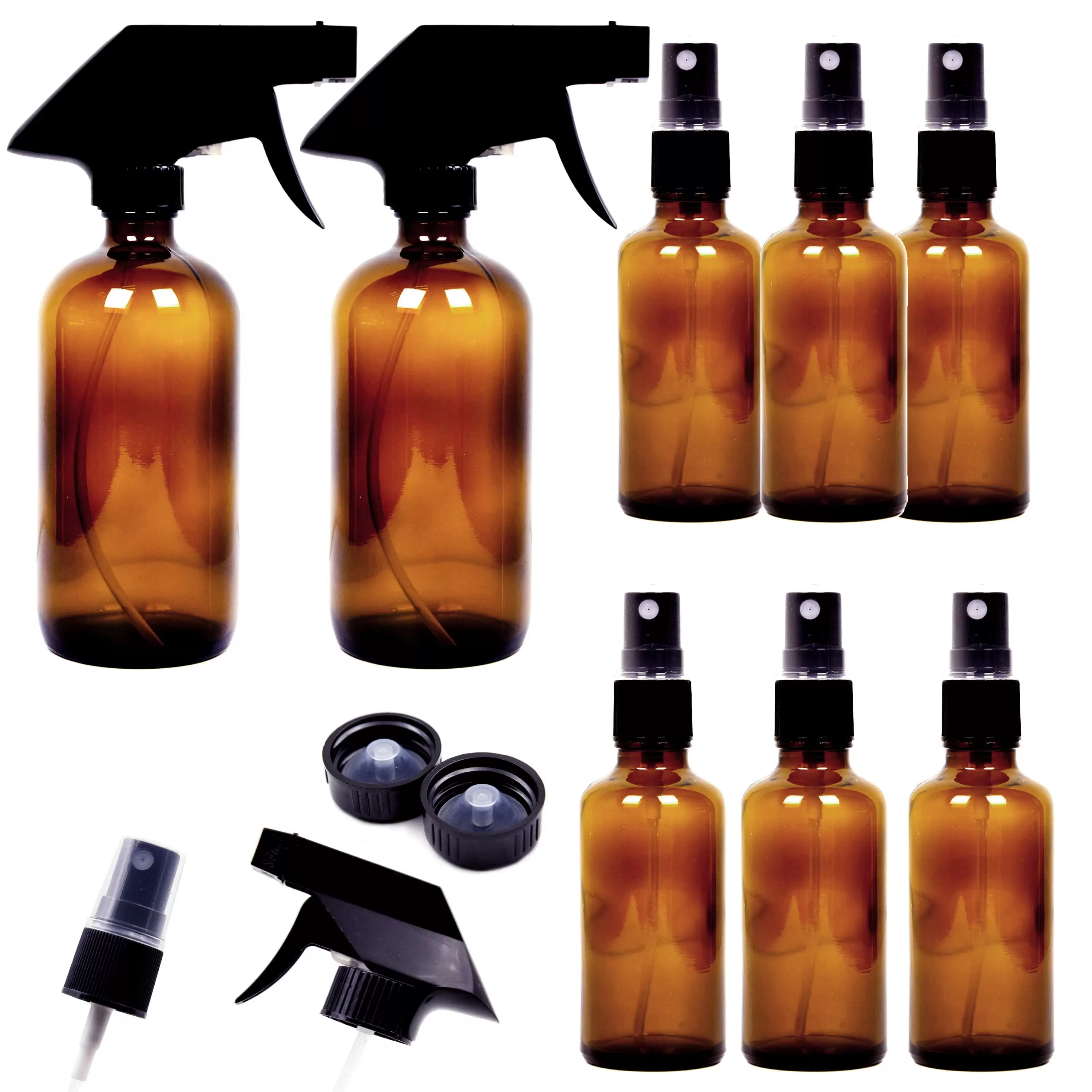 Youngever 8 Pack Amber Glass Spray Bottles. 2 Pack 8oz and 6 Pack 4oz Refillable Containers for Essential Oils. Cleaning Products YE986.029