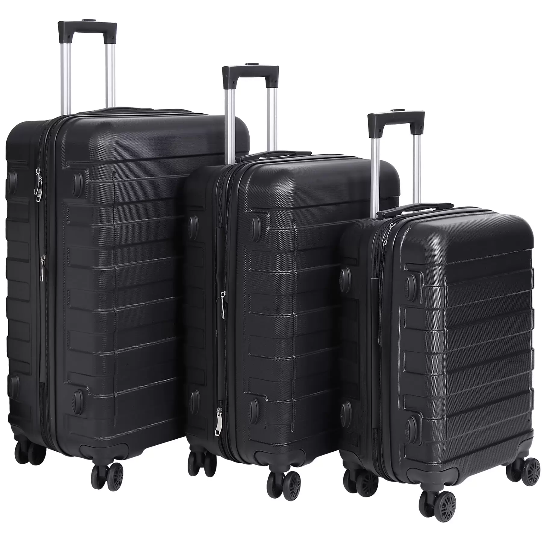 ZENSTYLE 3 Pcs Suitcase Expandable Luggage Set with Wheels ABS Hardside Suitcase Black 21/26/30