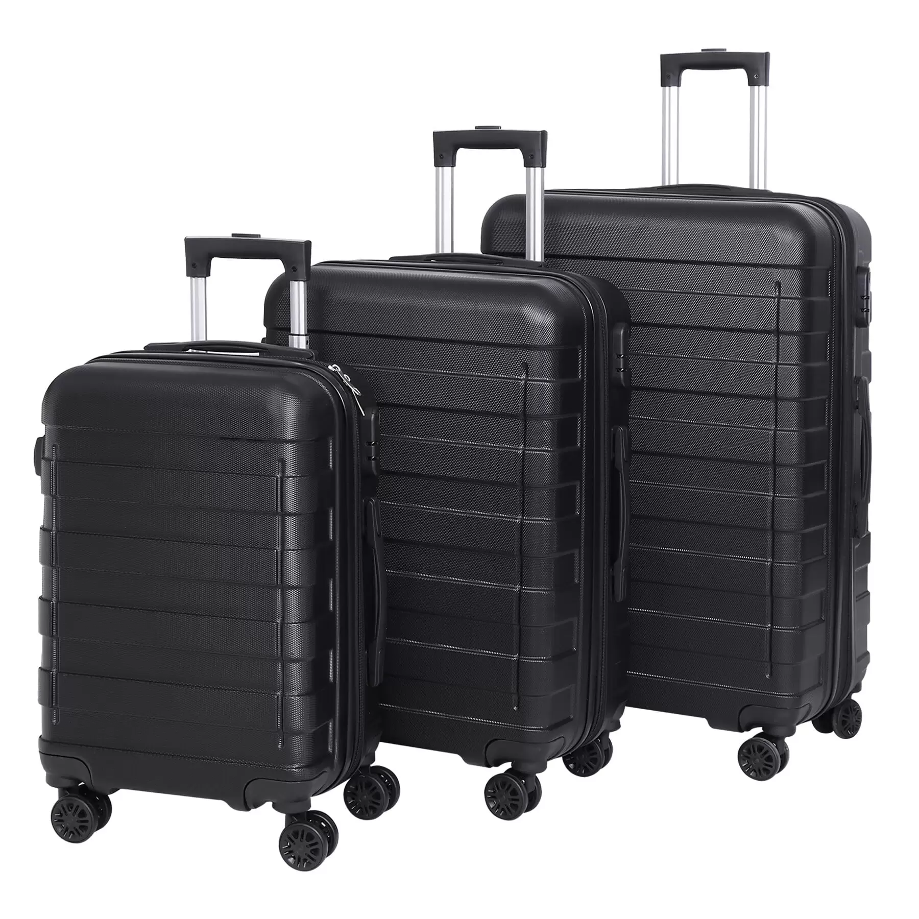 ZENY 3pcs Travel Luggage Suitcase with Set Spinner Wheels 22.5 / 26.3 / 30 H. Black