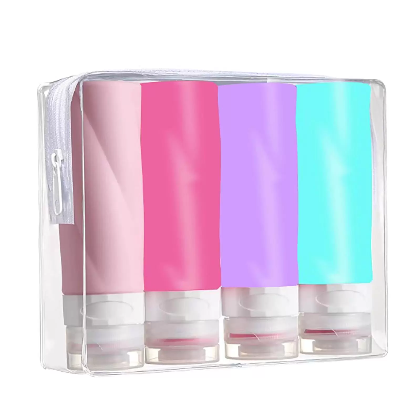 ZTTD Travel Bottles for Toiletries 3Oz Approved Travel Size Containers Leak Proof Travel Tubes Refillable Liquid Travel Accessories With Clear Toiletry Bag (4 Pack). All Skin Types. Random