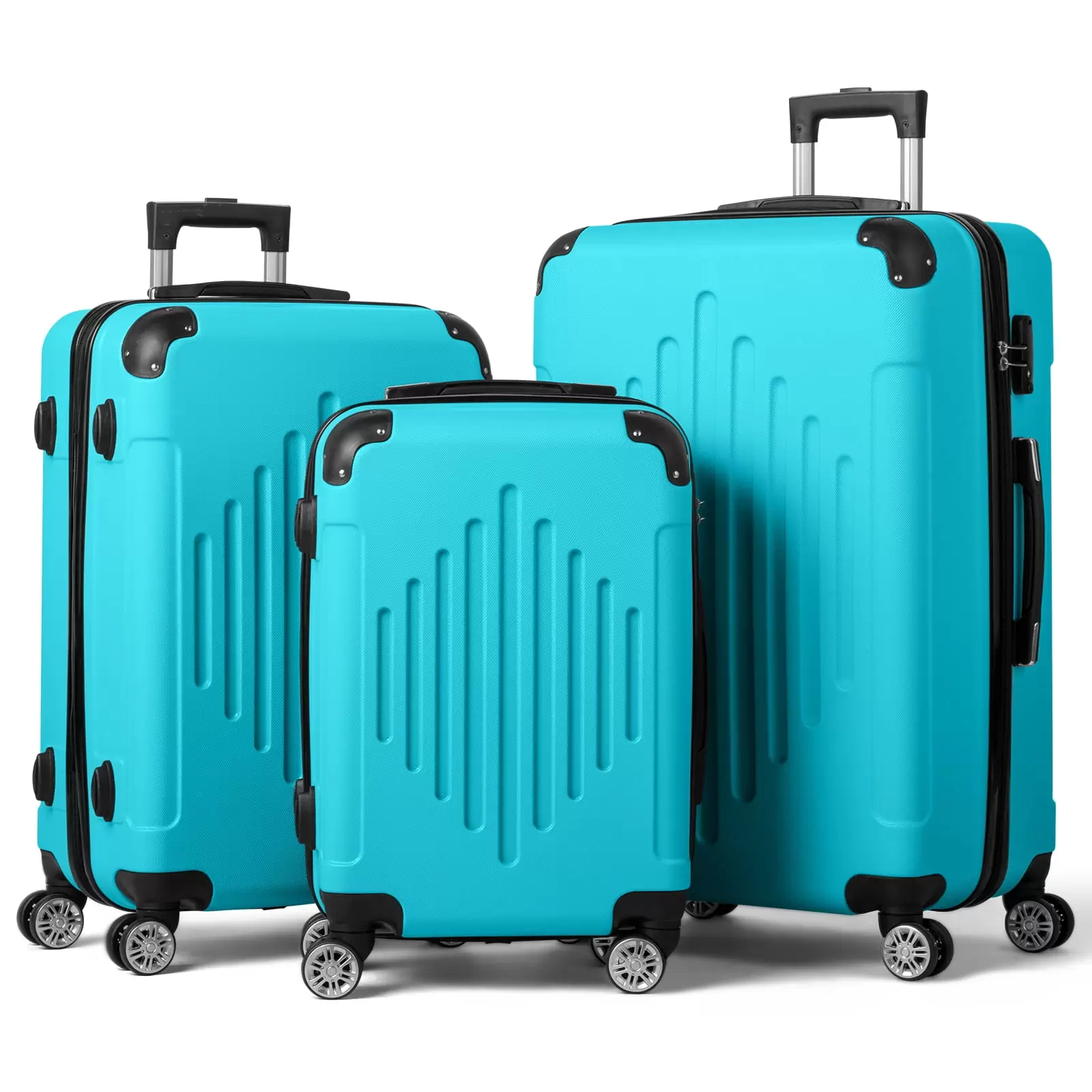 Zimtown 3 Piece Luggage Set. Carry on Suitcase Sets Hardside Lightweight Spinner with TSA Lock. Sea Blue