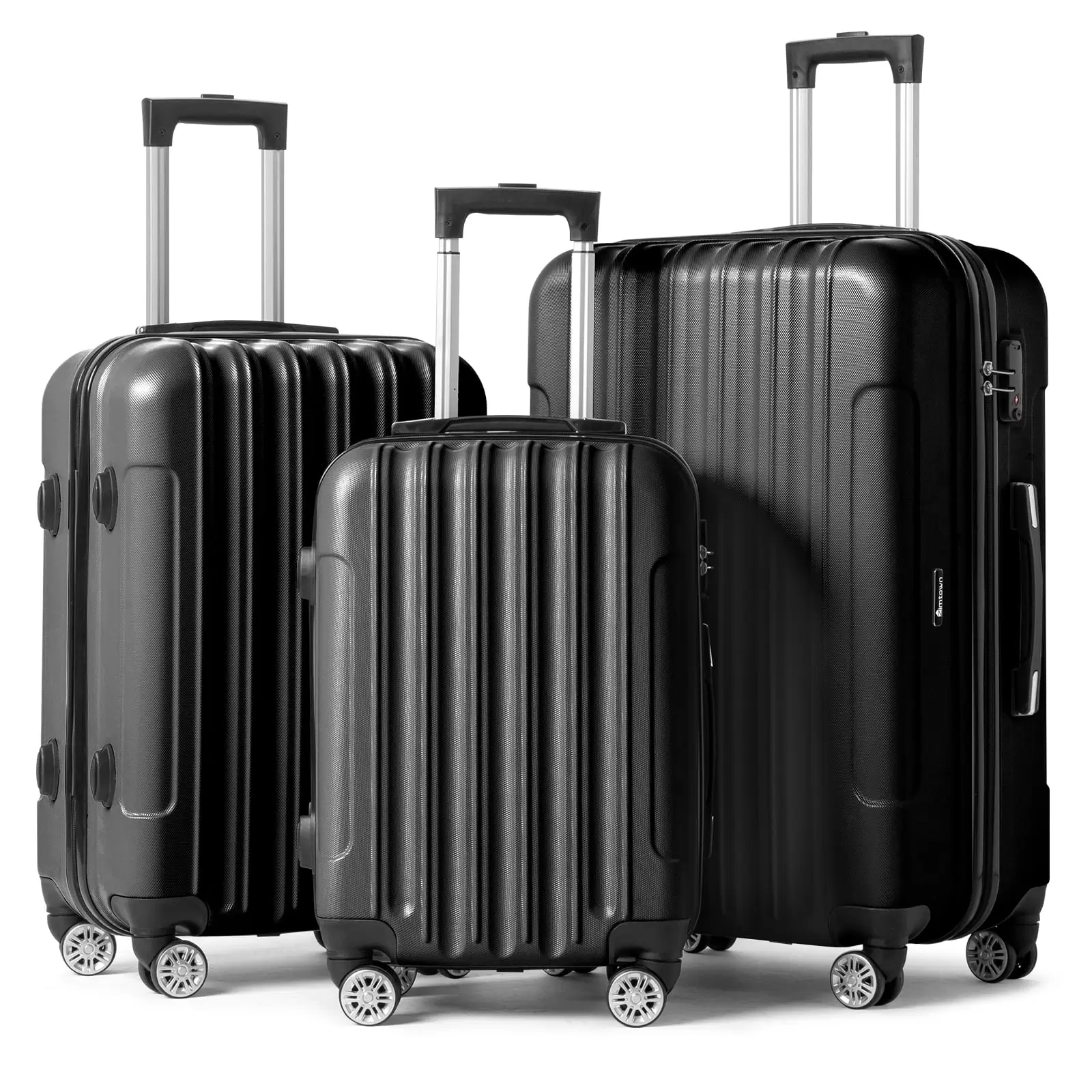 Zimtown 3 Piece Nested Spinner Suitcase Luggage Set With TSA Lock Black