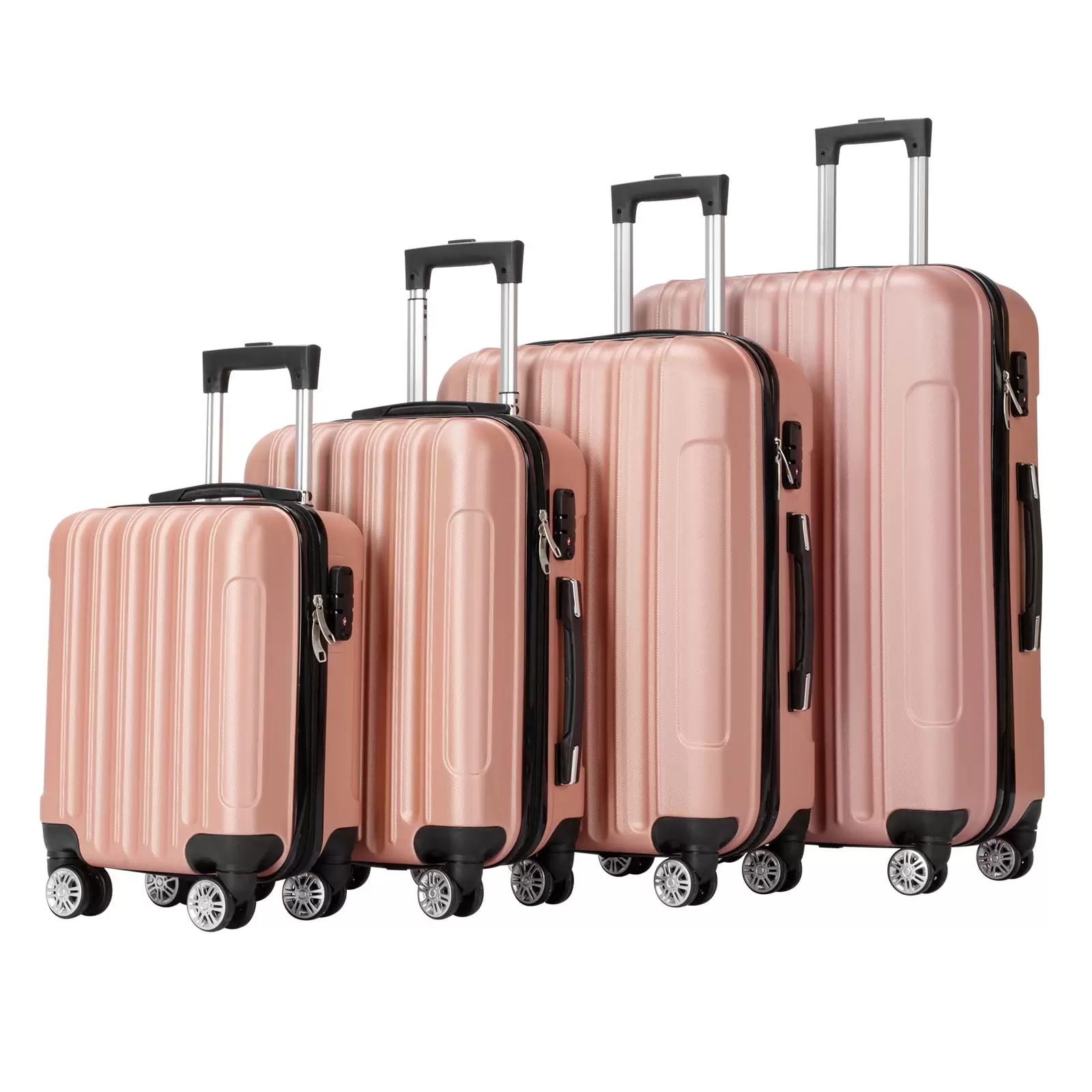 Zimtown 4 Pcs Luggage Set. Durable Travelable Suitcase with Double Wheels and TSA Lock Rose Gold