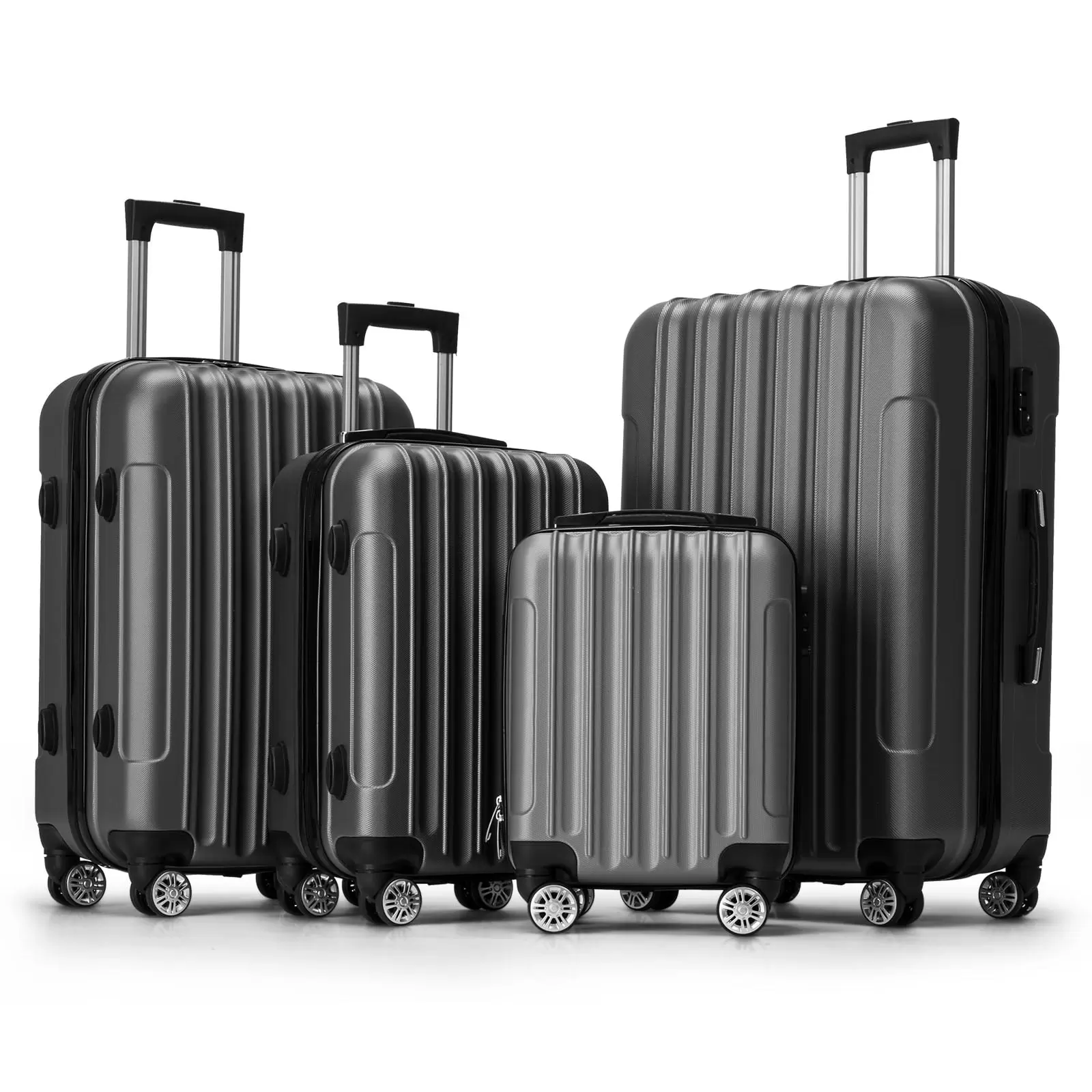 Zimtown 4 Piece Luggage Set. ABS Hard Shell Suitcase Luggage Sets Double Wheels with TSA Lock. Dark Gray