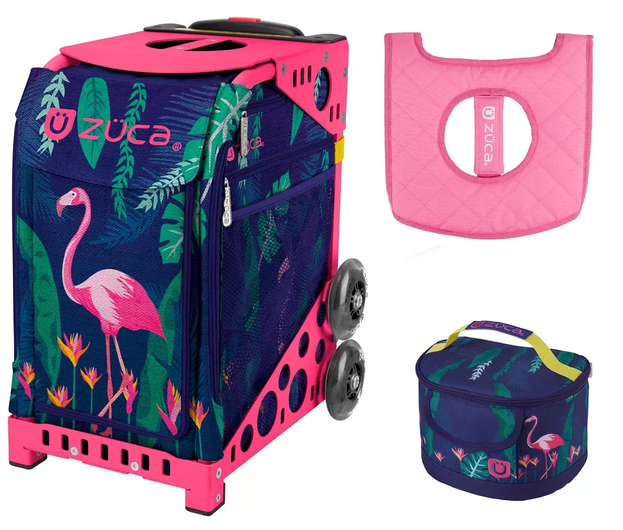 Zuca 18 Sport Bag - Flamingo with Lunchbox and Seat Cover (Pink Frame)