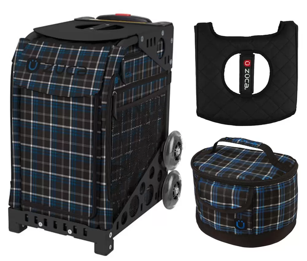 Zuca 18 Sport Bag - Imperial Plaid with Lunchbox and Seat Cushion (Black Frame)