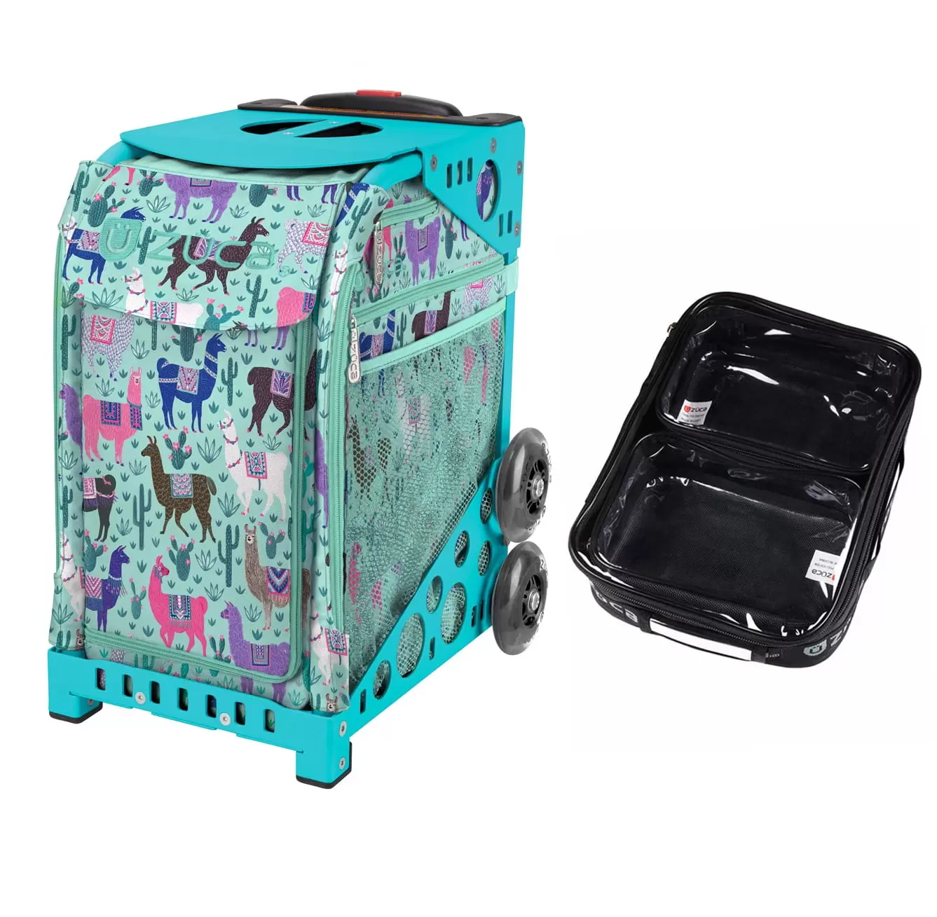 Zuca 18 Sport Bag - Llama Rama with 1 Large and 2 Mini Utility Pouches (Turquoise Frame)