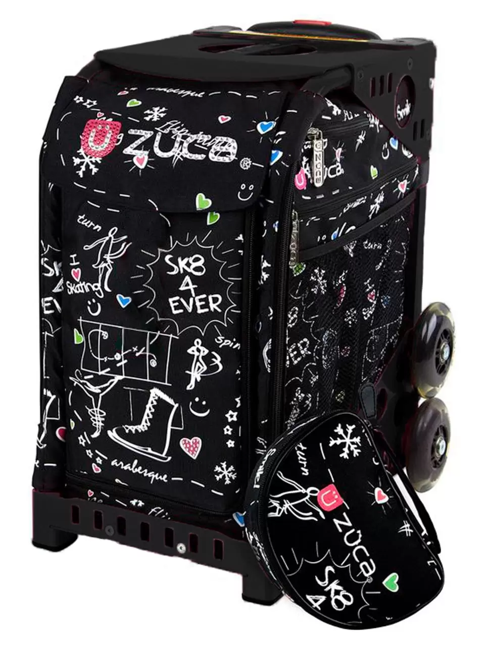 Zuca 18 Sport Bag - SK8 Black (Limited Edition) with Flashing Wheels (Black Frame)