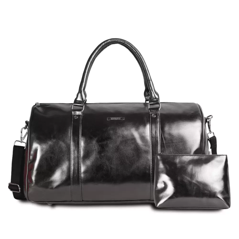 Strutt Metallic Silver Light Weight Unisex Cabin/Duffle Carry-on Bag with a Matching Toiletry Kit