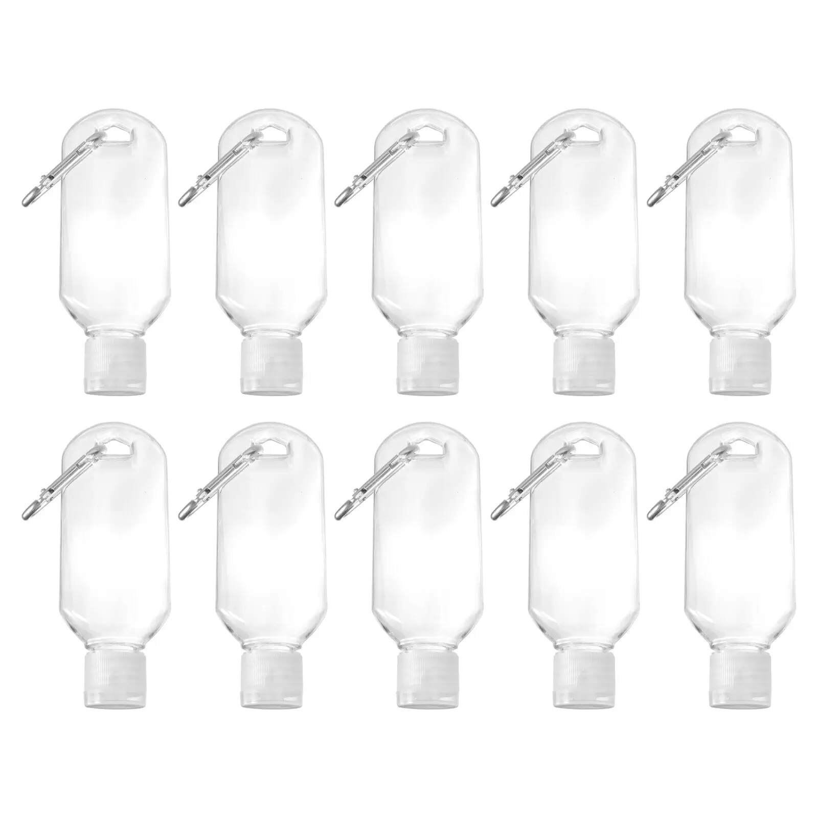 Tinksky 10pcs 50ml Refillable Bottles with Hook Hand Sanitizer Containers Travel Bottles Alcohol Containers (Transparent Bottles Random Pattern Hook)