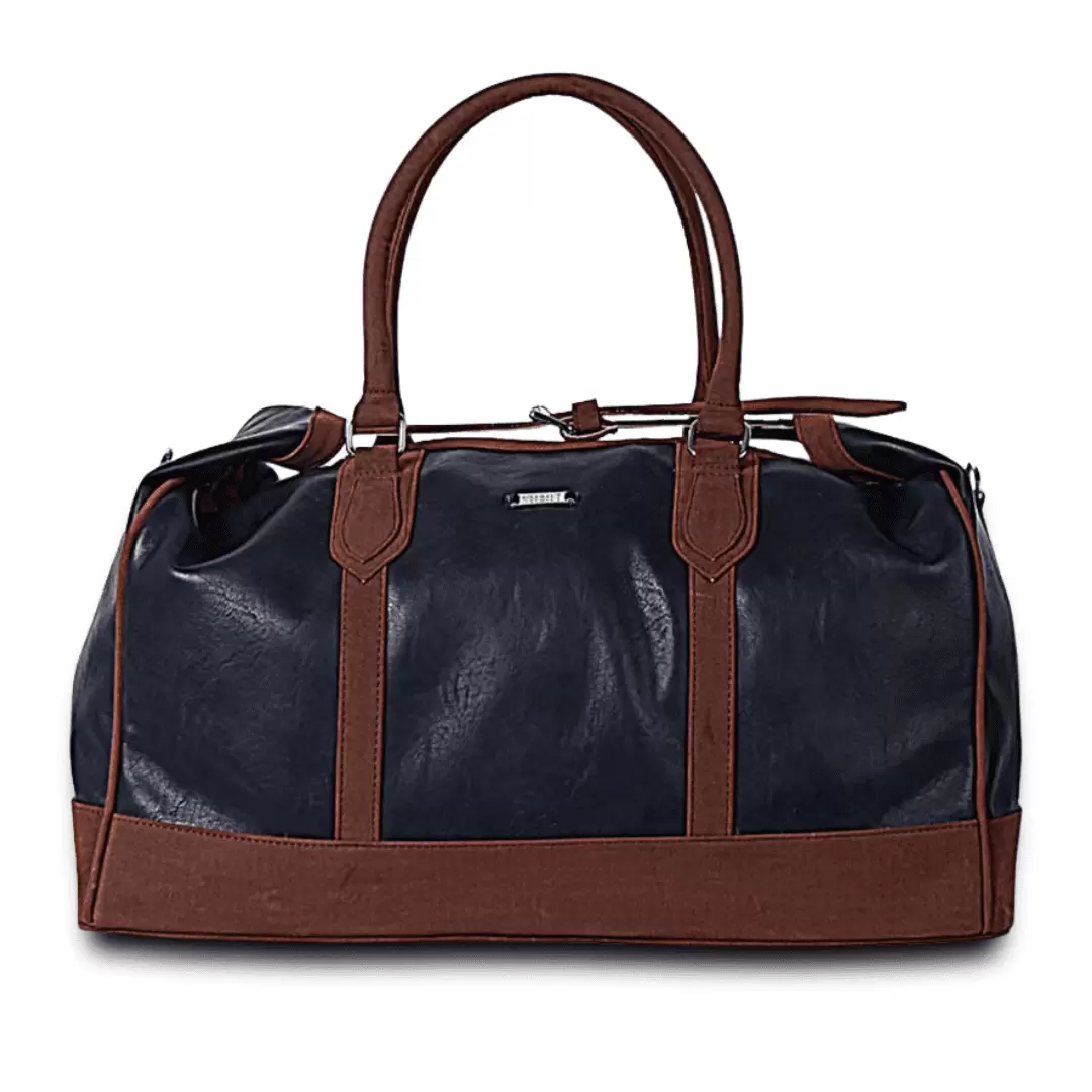 Top Tie Blue & Brown Leatherette Collapsible Duffel bag designed with Spacious Interiors. Detachable Straps Lightweight Luggage for travel