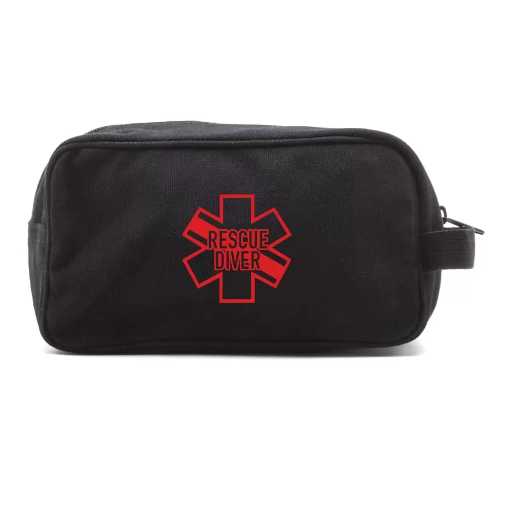 Star of Life Shaped RESCUE DIVER Dual Two Compartment Toiletry Kit Black & Red