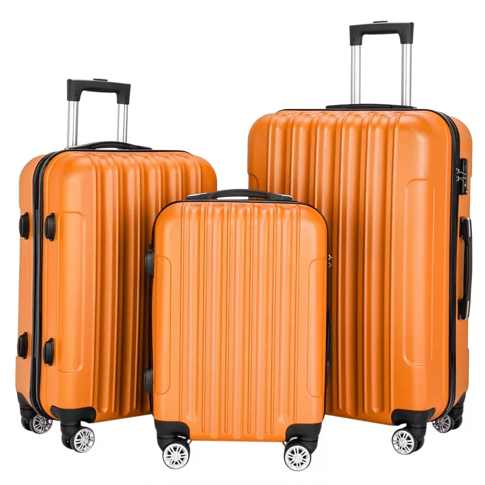 SamyoHome 3 Piece Luggage Sets. ABS Hardshell Hardside Lightweight Trolley Luggage Suitcase. Orange