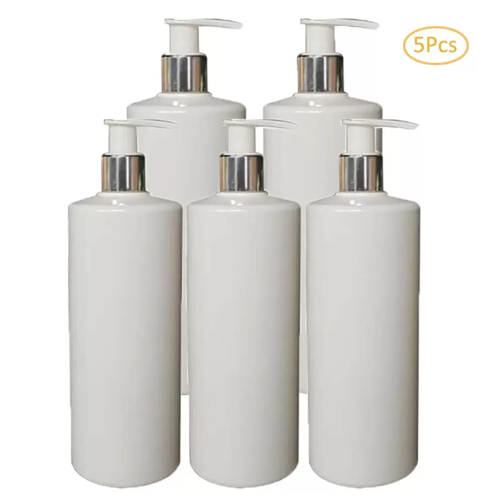 5 Pack 16 Oz Plastic Pump Dispenser Bottles for Lotion. Massage Oil. Shampoo and More - Refillable. BPA Free Empty Containers