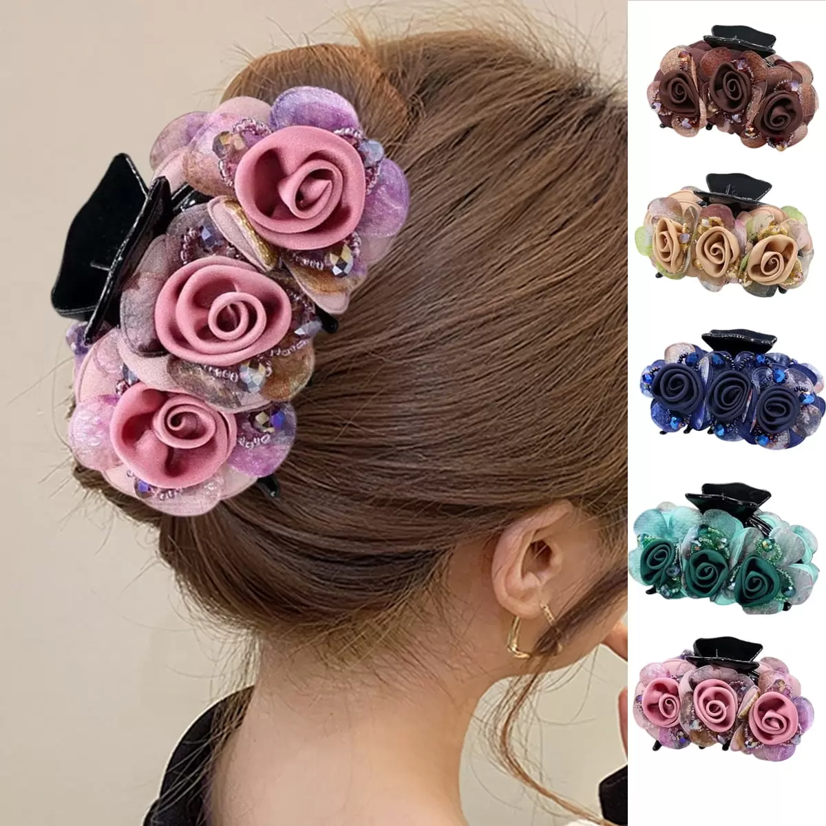 Travelwant Large Butterfly Octopus Ribbon Silk Chiffon Rose Flower Large Bows Plastic Hair Claw Clips Jaw Barrettes Grips Clamps Clasps Pins Decorative Buns Twist Hair Up