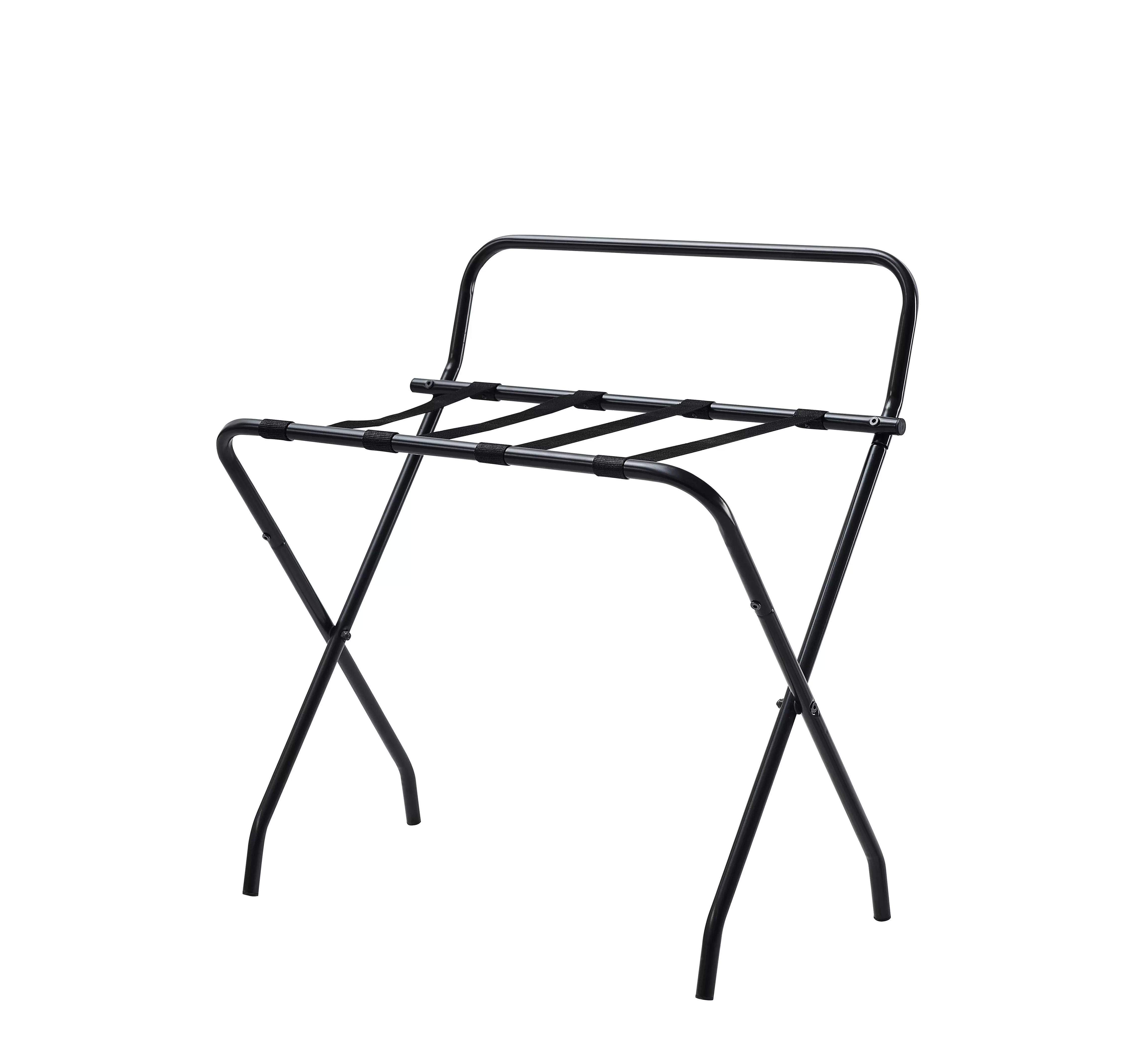 Davao Black Metal High-Back Folding Luggage Rack with Nylon Straps