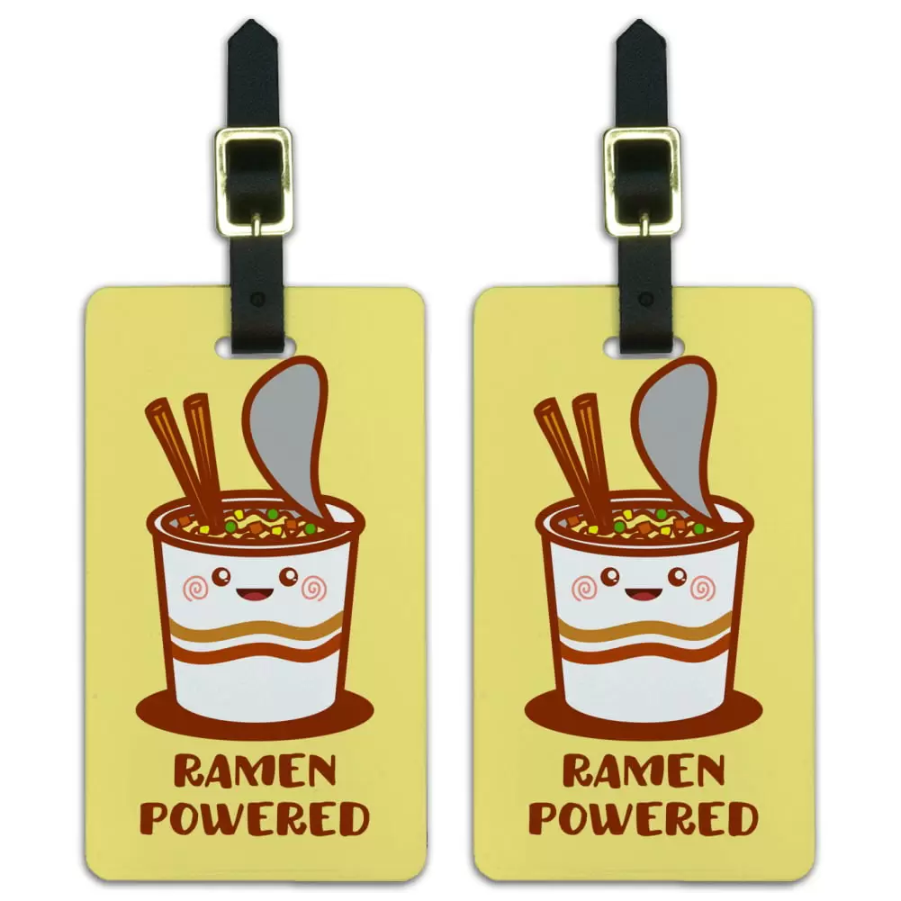 Ramen Powered Noodle Soup Chopsticks Luggage ID Tags Suitcase Carry-On Cards - Set of 2