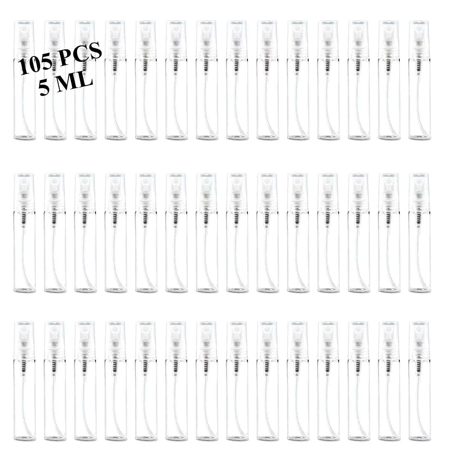 Mini Spray Bottles 105PCS 5ML Clear Glass Perfume Bottles Refillable Fine Mist Spray Bottles Empty Fragrance Scent Sample Spray Containers Cosmetics Make up Atomizer for Cleaning.Travel.Essential Oils