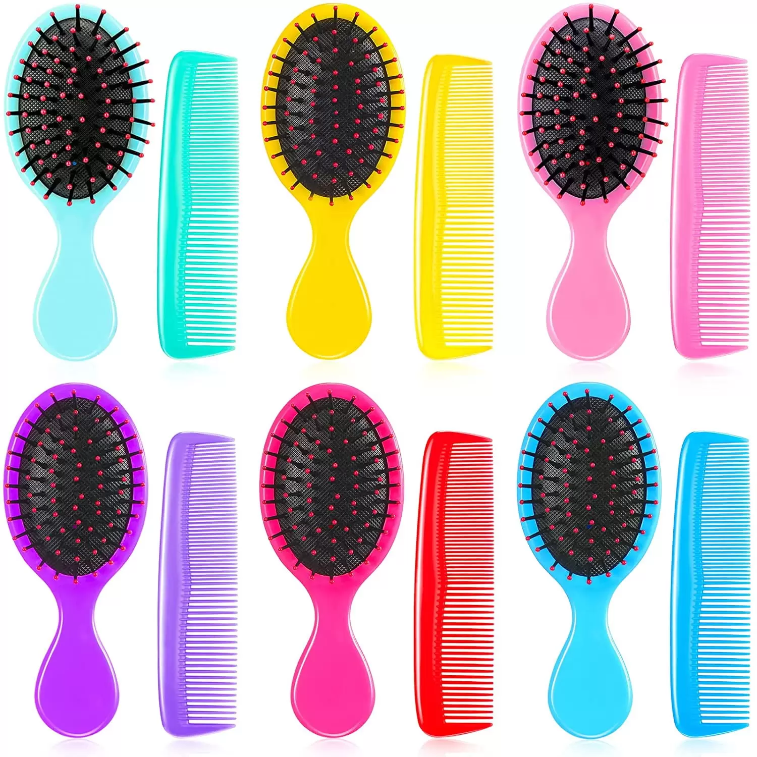 12 Pack Wet Small Hair Brush Hair Combs Set. 6 Detangler Mini Hair Brush Detangling Travel Hair Brush 6 Plastic Fine Wide Hair Combs for Women Men Kids Toddler Girls Baby Curly Hair