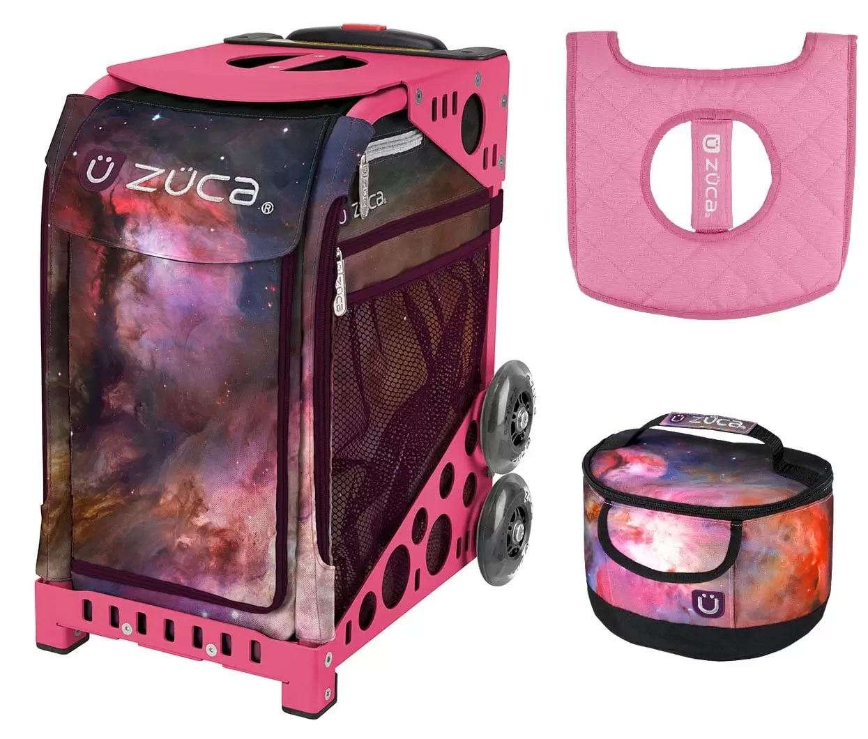 Zuca 18 Sport Bag - Galaxy with Lunchbox and Seat Cover (Pink Frame)