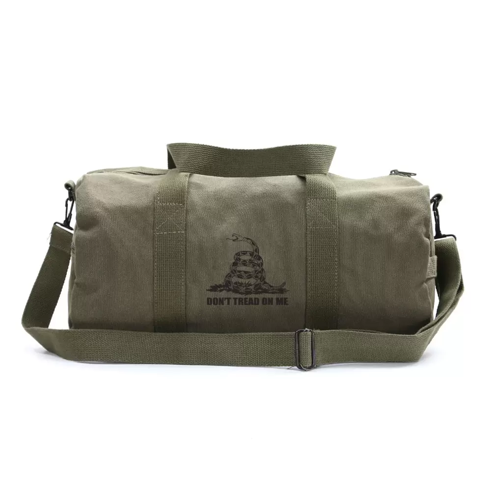 Don't Tread On Me Rattlesnake Sport Heavyweight Canvas Duffel Bag in Olive & Black. Medium