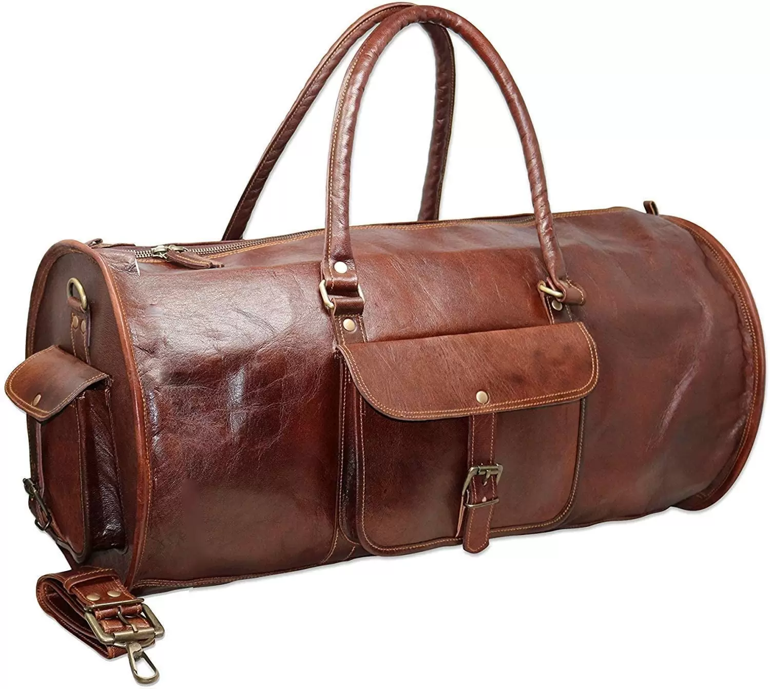 Jaald 24 Brown Leather Duffle Bag Travel Carry-on Luggage Gym weekender bag