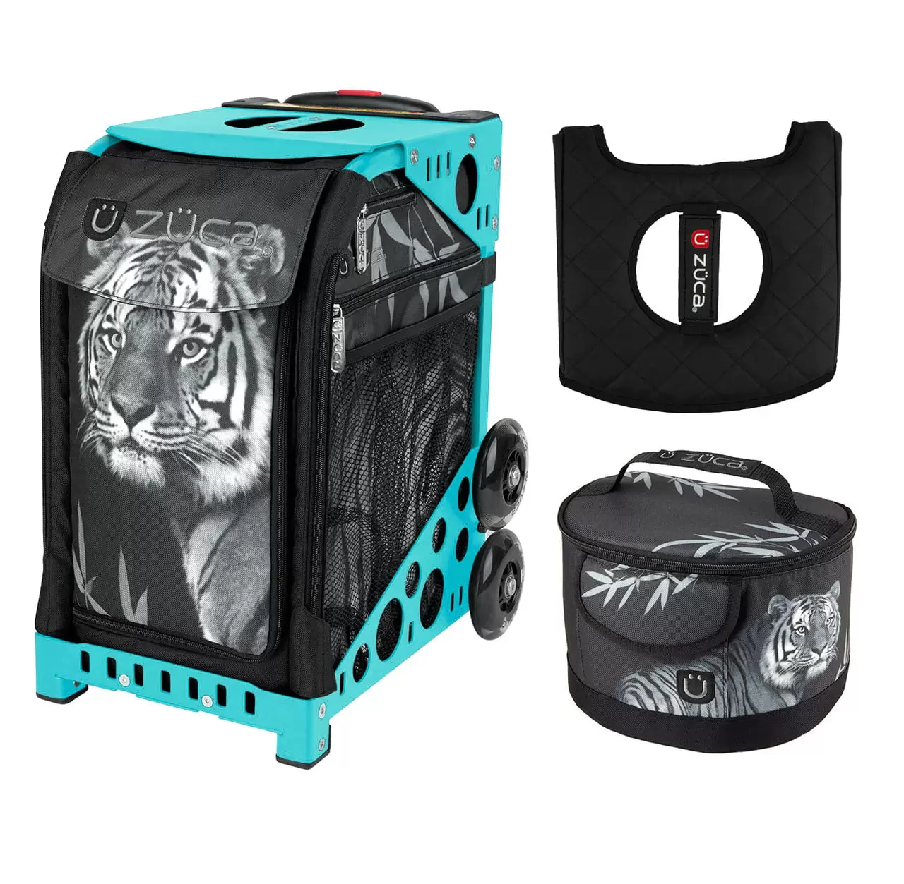 Zuca 18 Sport Bag - Tiger with Lunchbox and Seat Cover (Turquoise Frame)