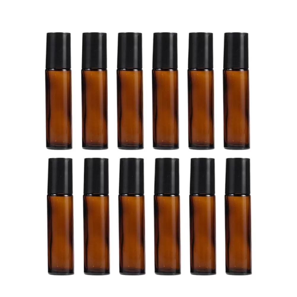 12Pcs 5ml Roll-on Bottle Essential Oil Subpackaging Bottle Glass Bottle Cosmetics Contianer Brown