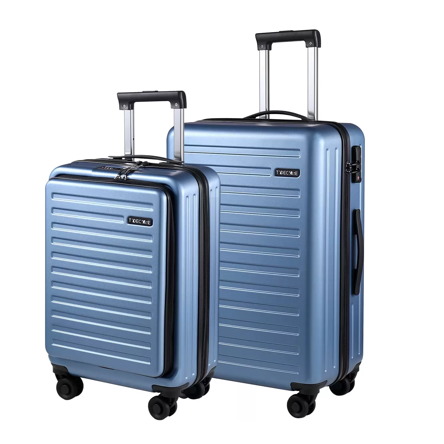 2 Piece 20/24 Luggage Set. Only 20 with Front Laptop Pocket & Expandle. Lightweight ABS+PC Hardshell Suitcase with TSA Lock & Spinner Wheels. 20 Inch 37~41L + 24 Inch 65L. Ice Blue