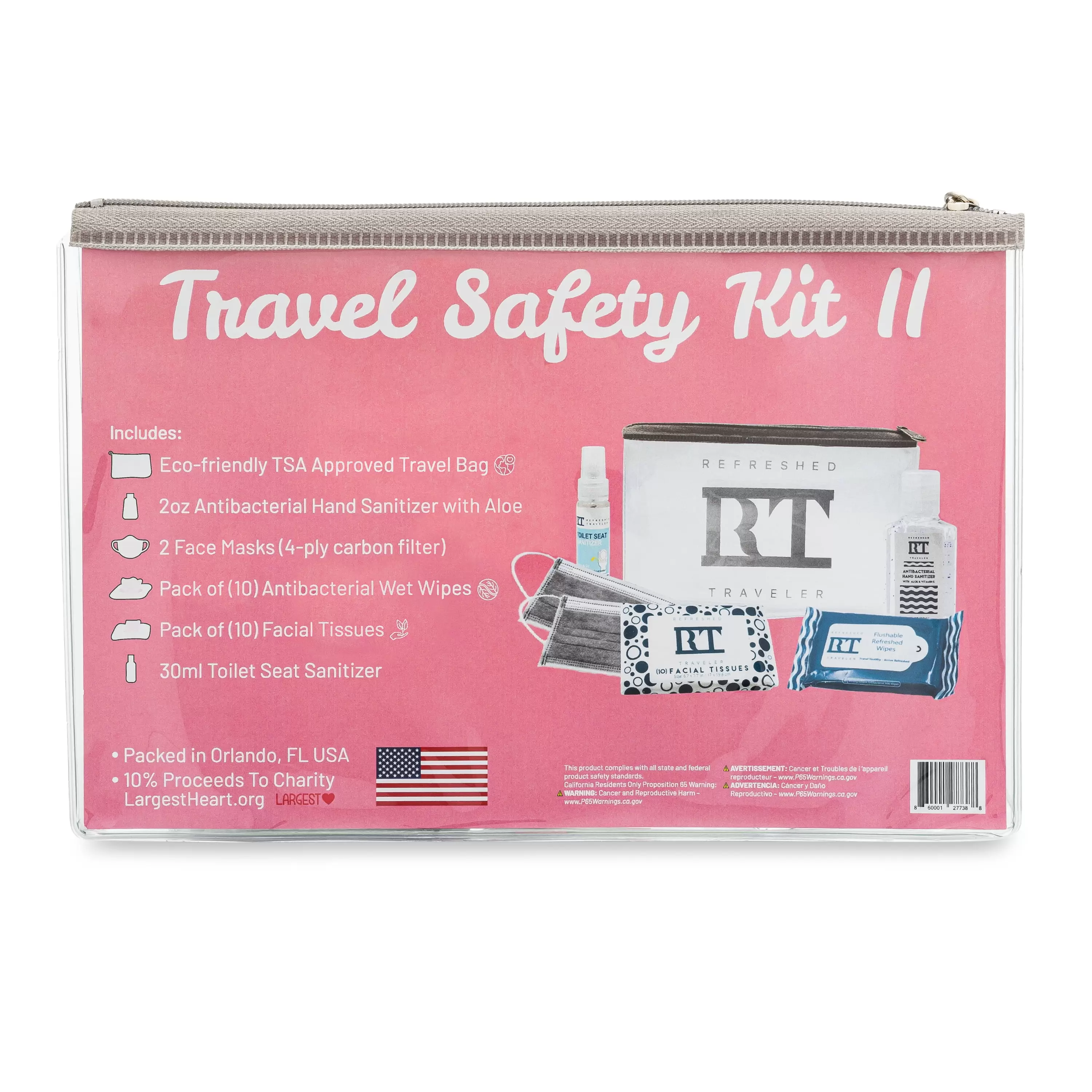 Travel Safety Kit II- All in One Air Travel Essentials - TSA Compliant Clear Reusable Travel Bag