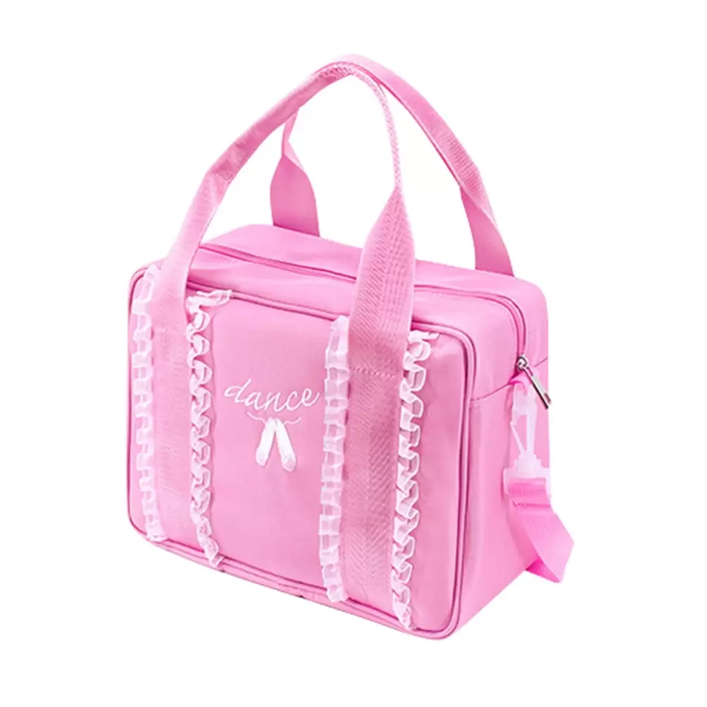 Bestonzon Pink Shoulder Dance Bag Kids Lace Ballet Tote Bag Girls Duffle Bag Messenger Bag for Ballerina Dancer