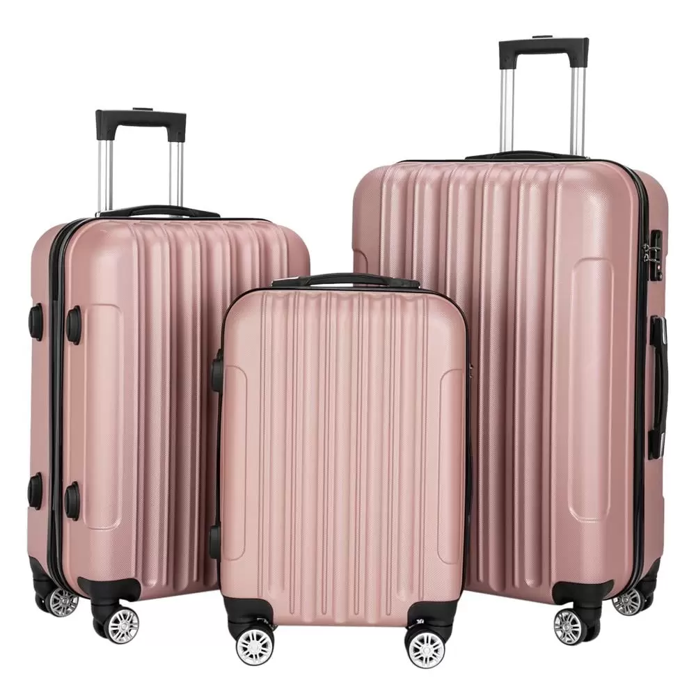 SalonMore 3 Piece Suitcase Luggage Set With TSA Lock Rose Gold