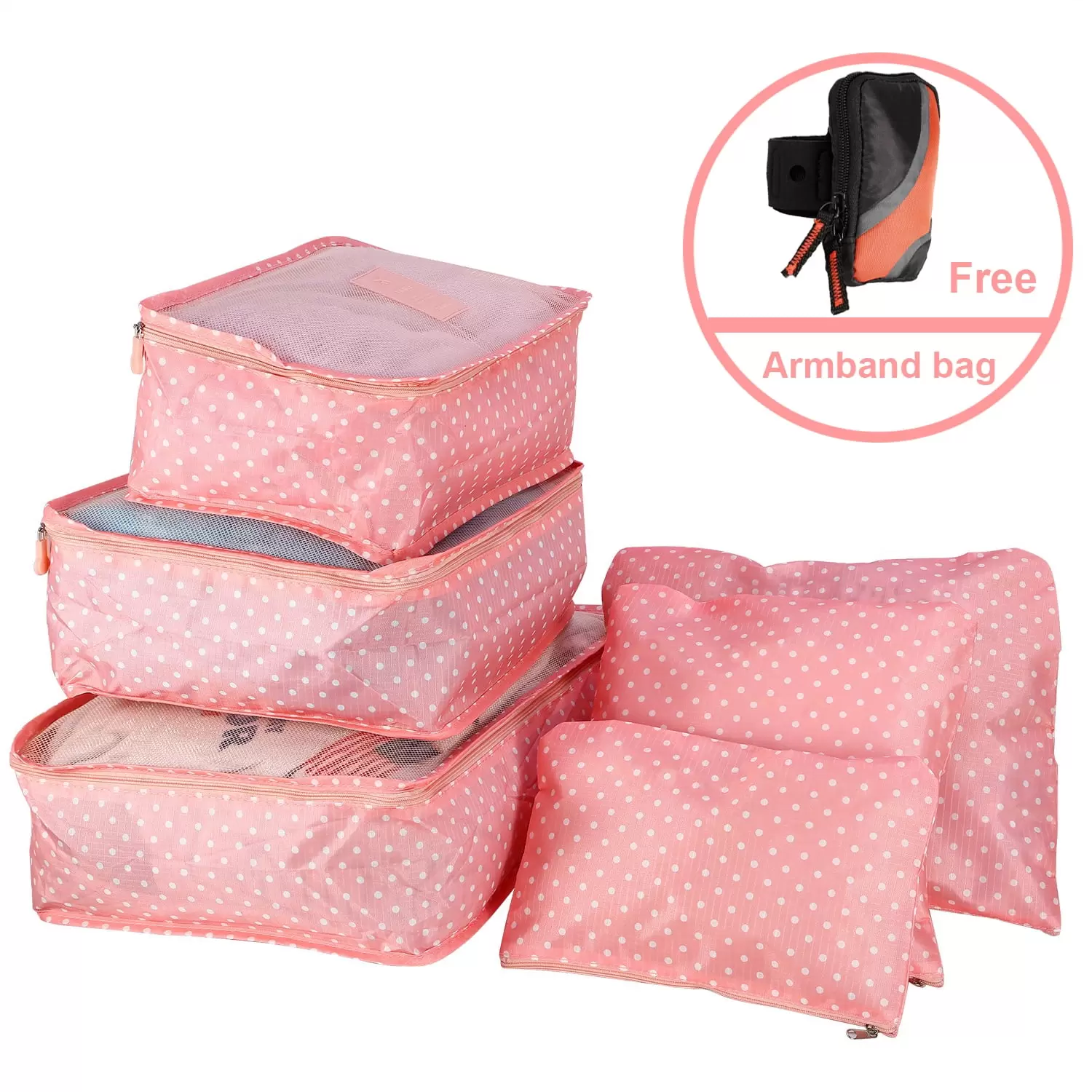 iMounTEK 9Pcs Travel Luggage Organizers Packing Cubes Storage Bag Set.Pink Spot