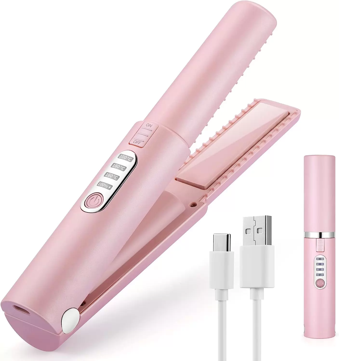 Hair Straightener. Cordless Straightener. Portable Flat Iron for Hair. USB-C Rechargeable Ceramic Mini Flat Iron with 4800mA Battery. Adjustable Temperature. Travel Size