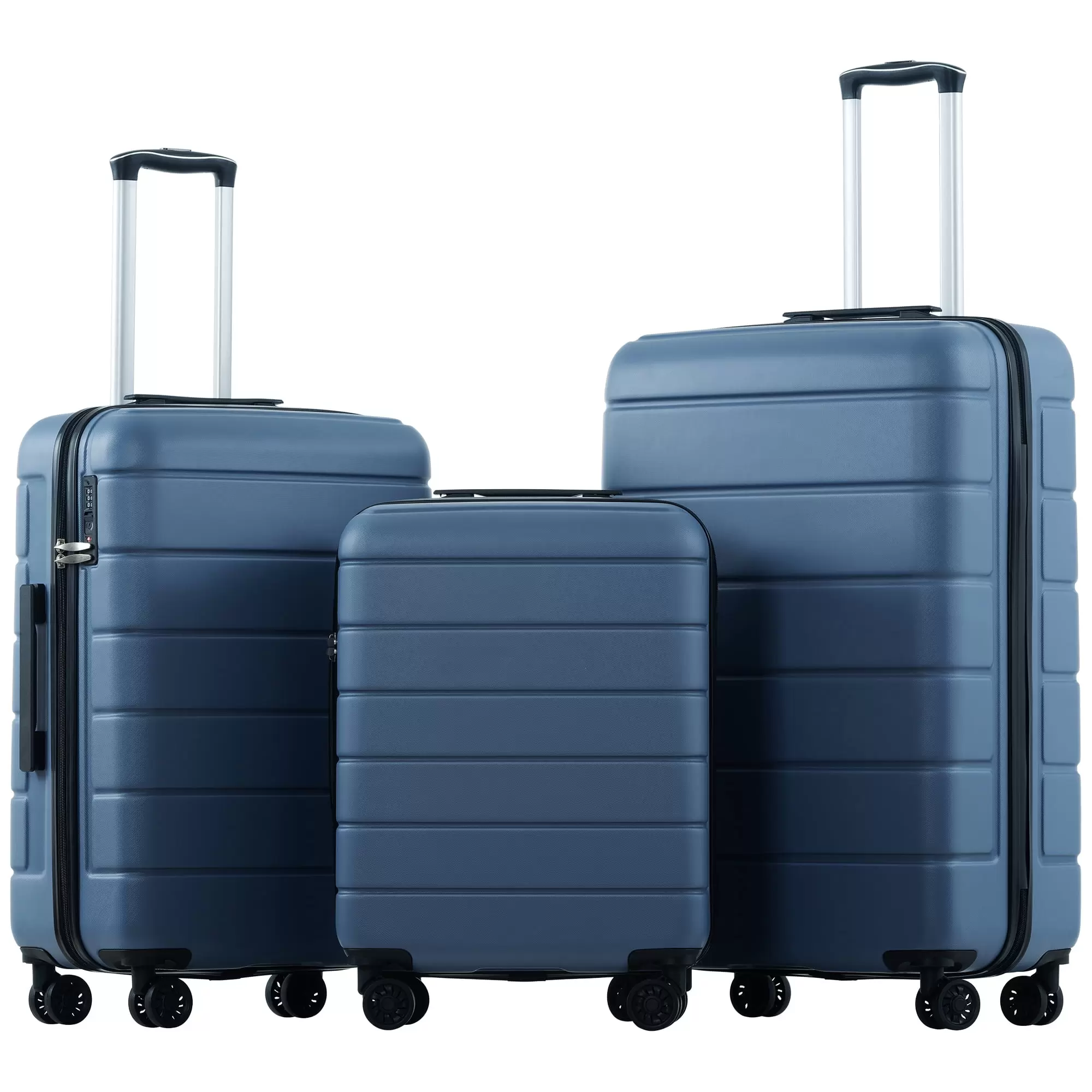 3 Piece Luggage Set. 20in 24in 28in 3-in-1 Lightweight Suitcase Sets. Fashion Hard Case Luggage with Spinner Wheels and Telescoping Handle. Travel Trolley Rolling Suitcase for Women Men Kids. Blue