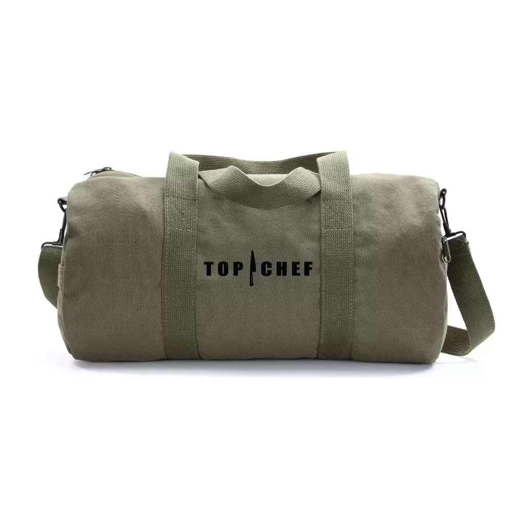 Top Chef Logo Army Sport Heavyweight Canvas Duffel Bag in Olive & Black. Medium