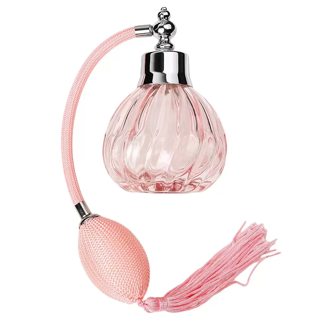 Collectible Glass Perfume Bottle w/ Long Spray Pink