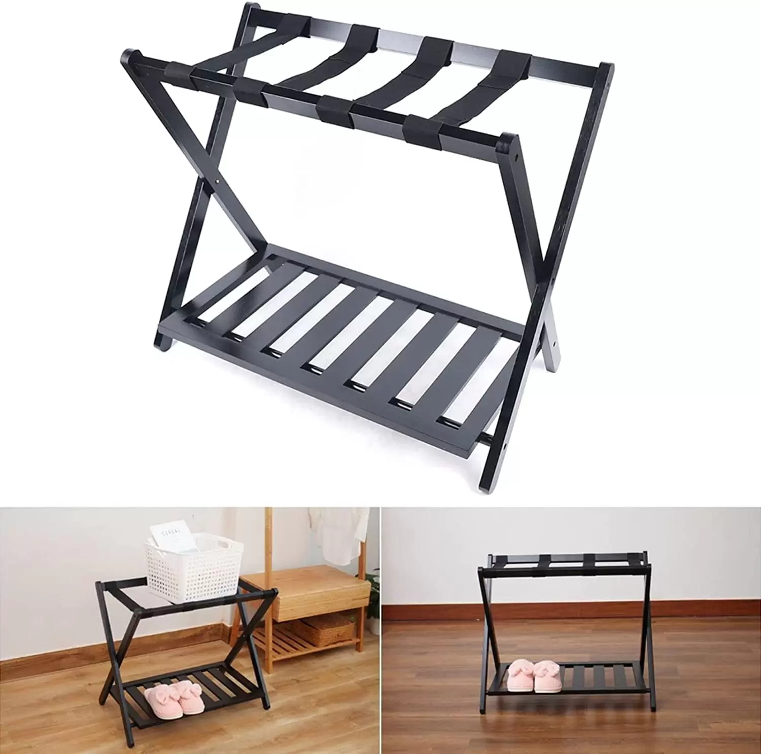 Fichiouy Foldable Luggage Rack Shelf Stand Travel Suitcase Shoe Storage Bag Holder Stand