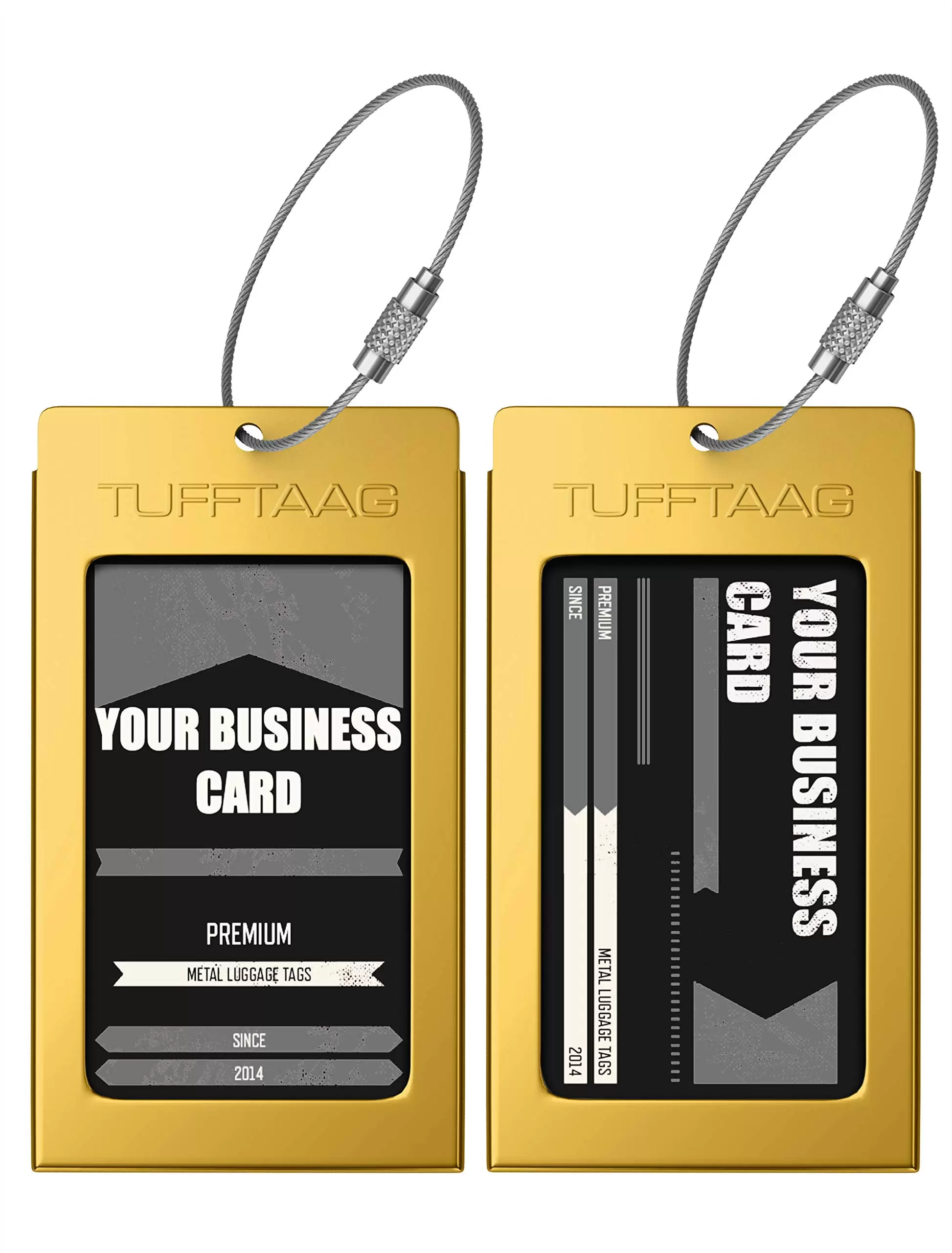 Luggage Tags Business Card Holder TUFFTAAG Travel ID Bag Tag in Many Color Options - 2-Pack - Mayan Gold