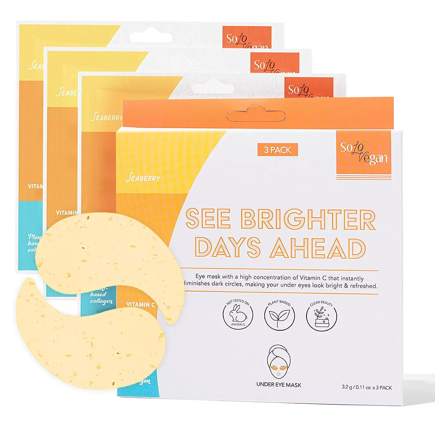 SoloVegan 3 Pack Under Eye Masks. See Brighter Days Ahead - Instantly Diminishes Dark Circles. Brightening & Refreshing