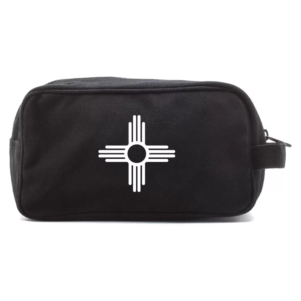 New Mexico Symbol Canvas Dual Two Compartment Travel Toiletry Dopp Kit in Black